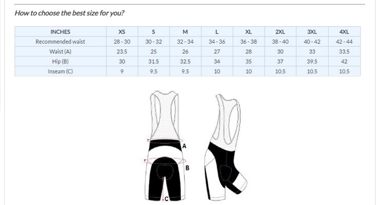 Mens Bib Shorts Size Guide